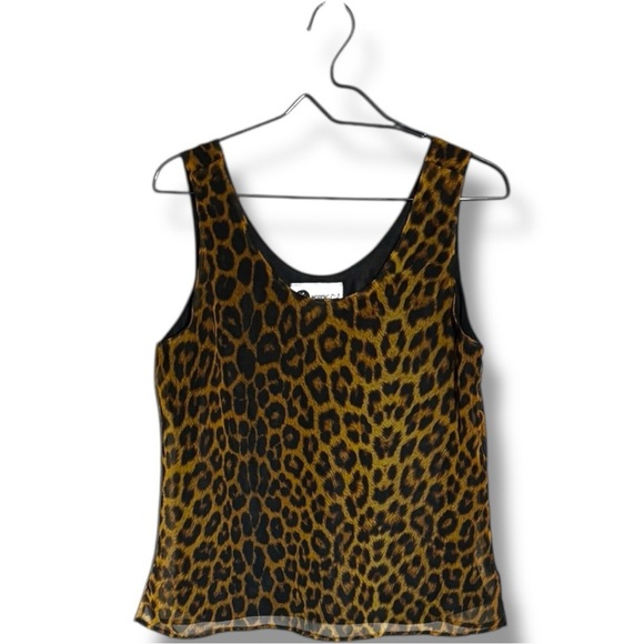Working Girl Chic Leopard Print Sheer Tan and Black Breathable Flowy Tank Top - Picture 12 of 15